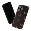 Cherry Pattern Tough Phone Case — Black Retro Cherry iPhone Cover