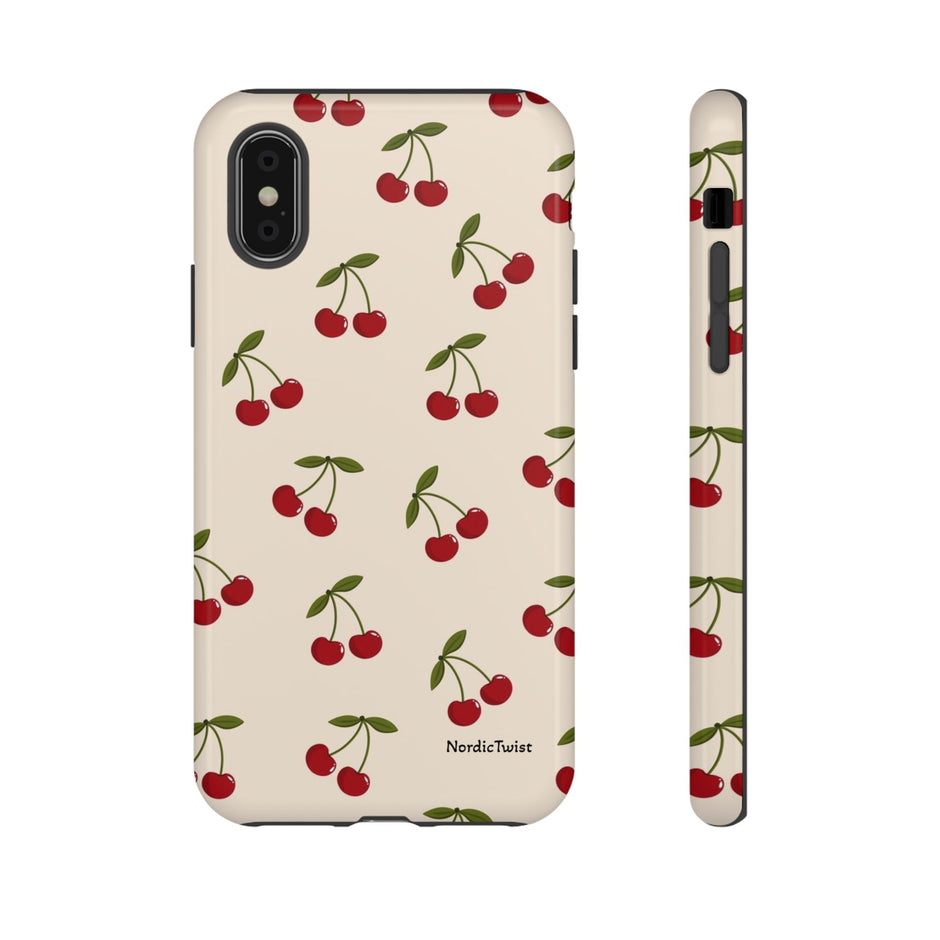 Cherry Pattern Tough Phone Case — Retro Red Cherries on Cream