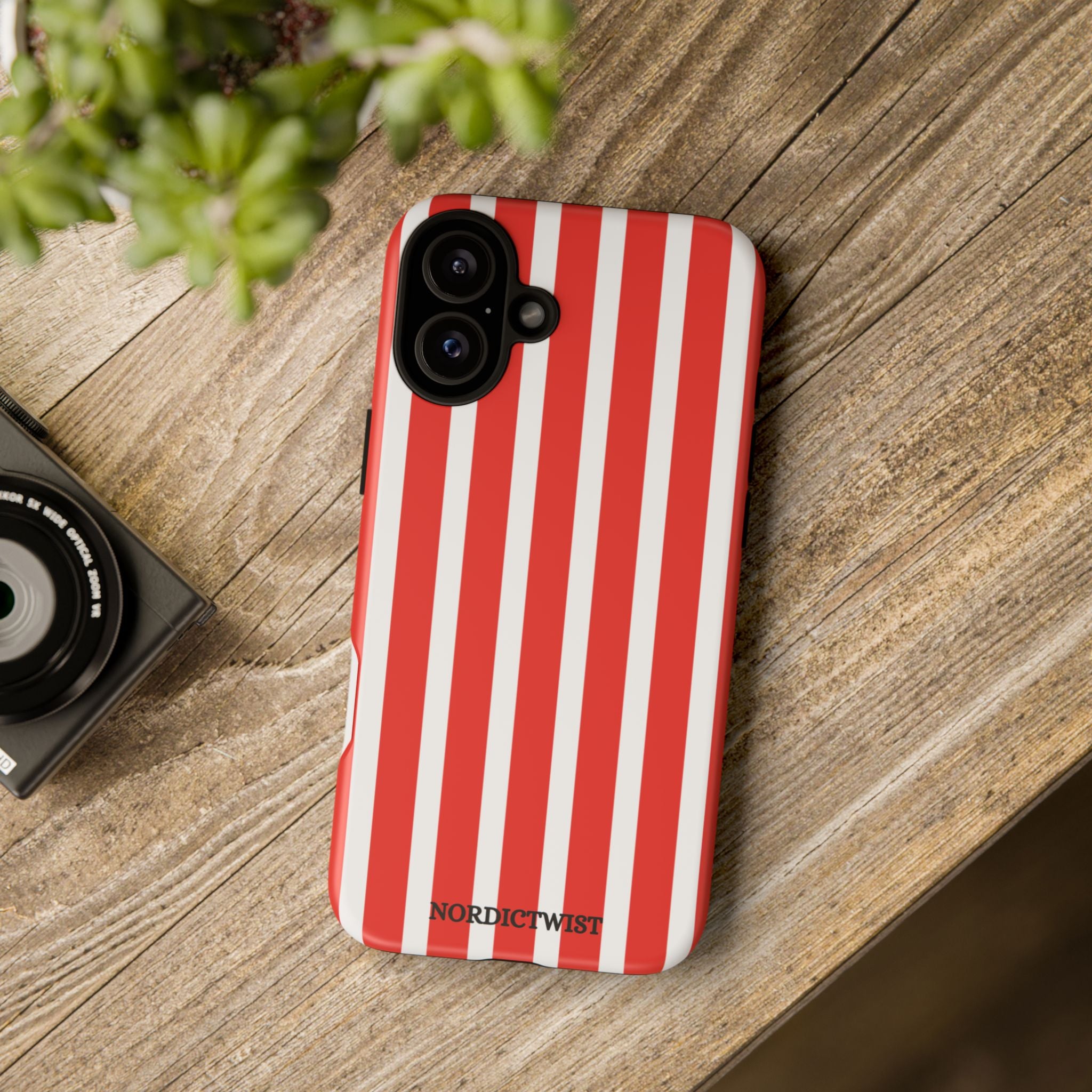 Striped Tough Phone Case - Durable Protection with Stylish Red & White Design