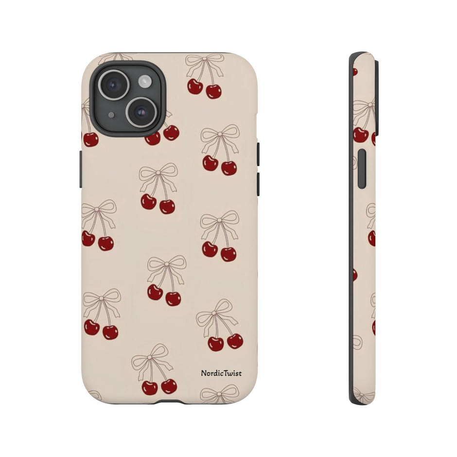 Cherry Pattern Phone Case — Cute Retro Red Cherries on Cream