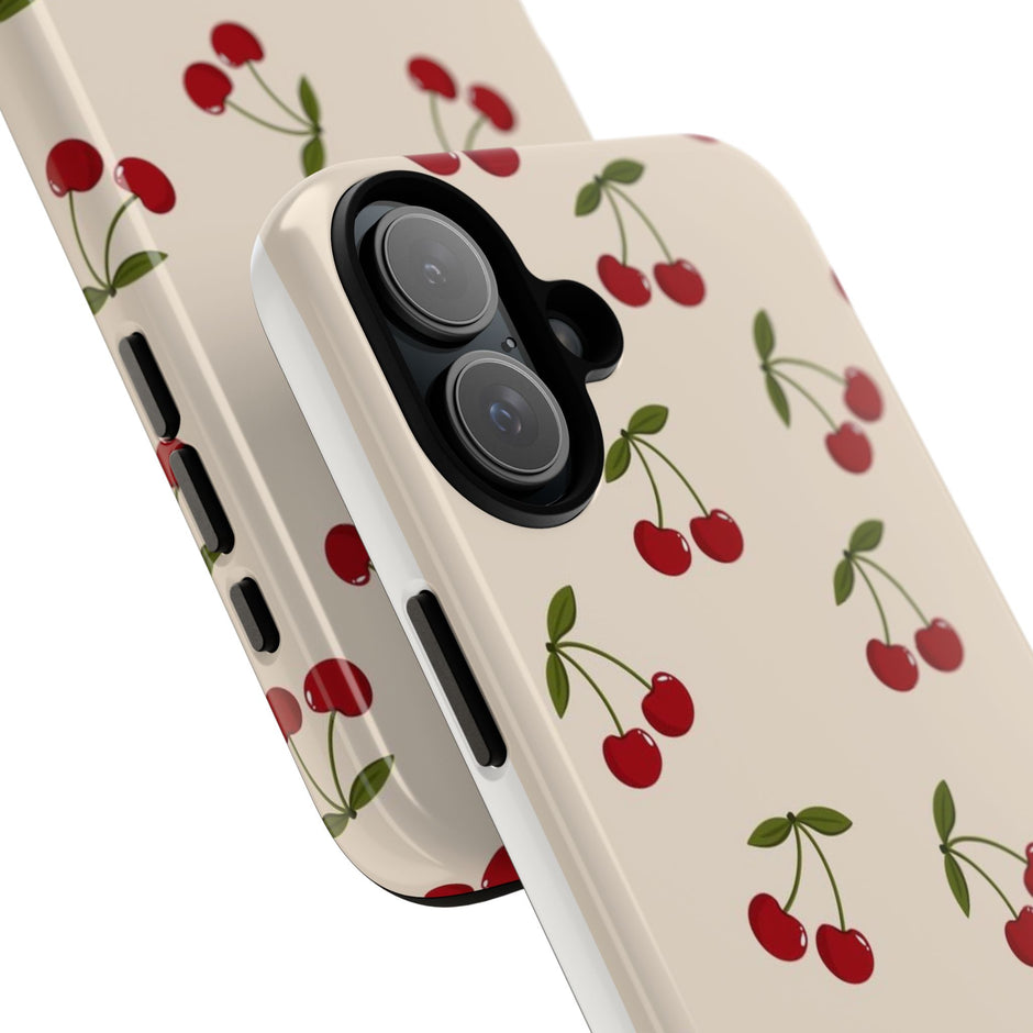 Cherry Pattern Tough Phone Case — Retro Red Cherries on Cream