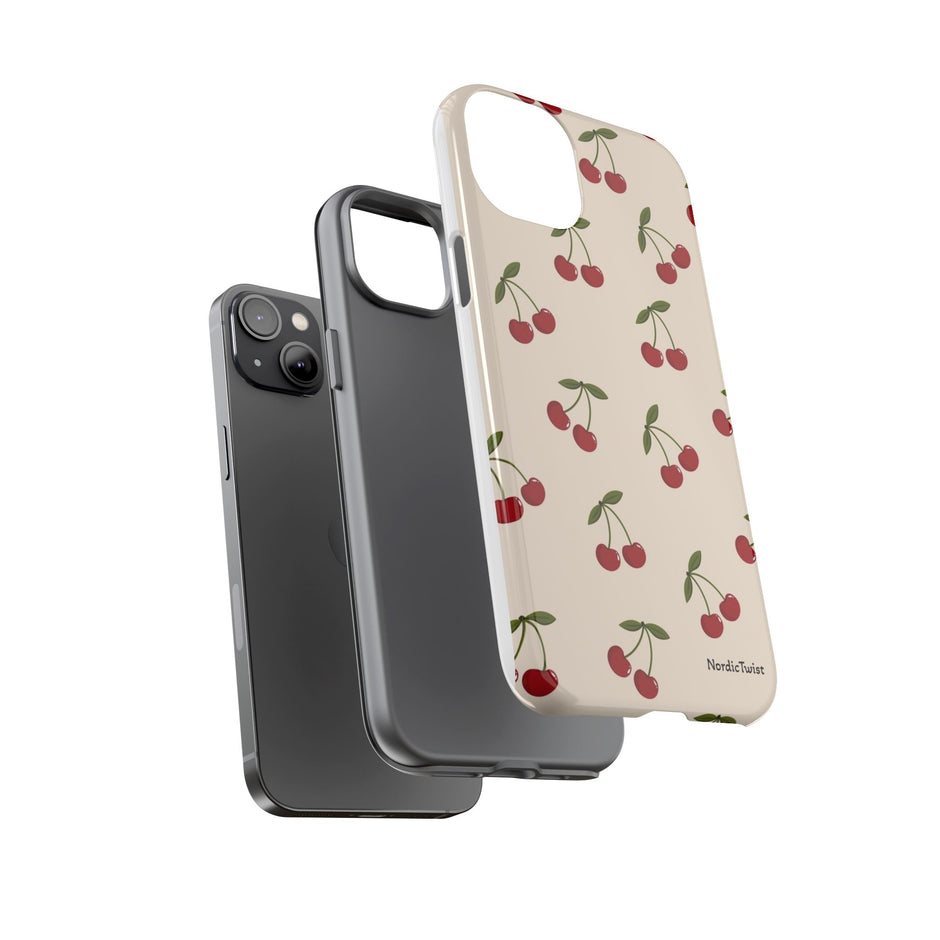 Cherry Pattern Tough Phone Case — Retro Red Cherries on Cream