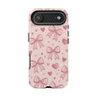 Pink Bow & Hearts Tough Phone Case — Cute Floral Ribbon iPhone Cover