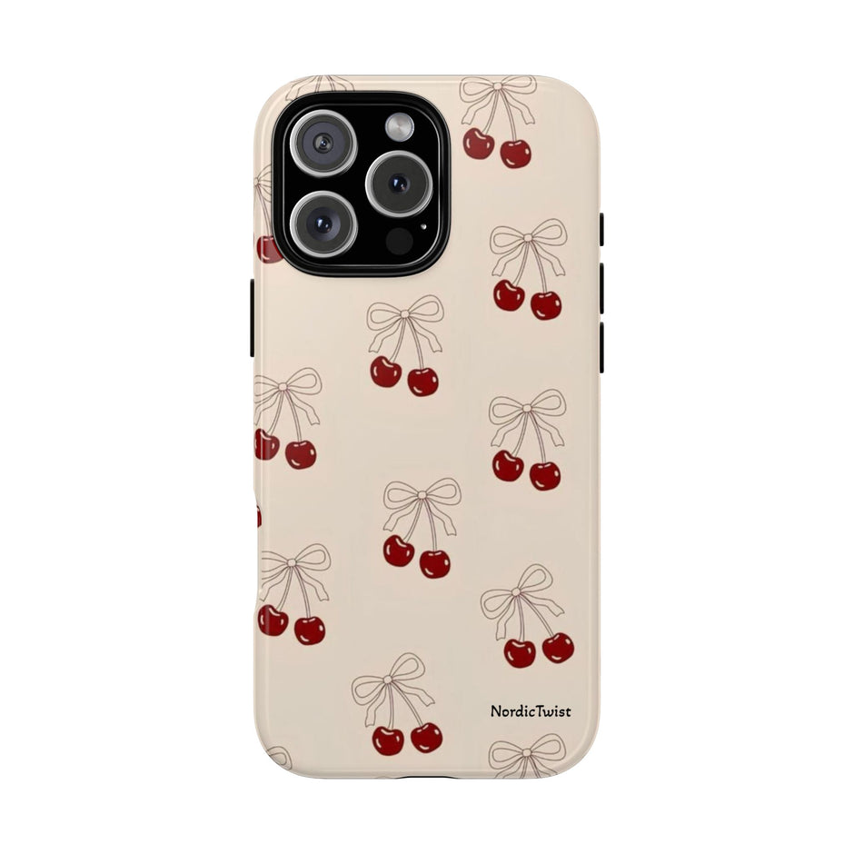 Cherry Pattern Phone Case — Cute Retro Red Cherries on Cream
