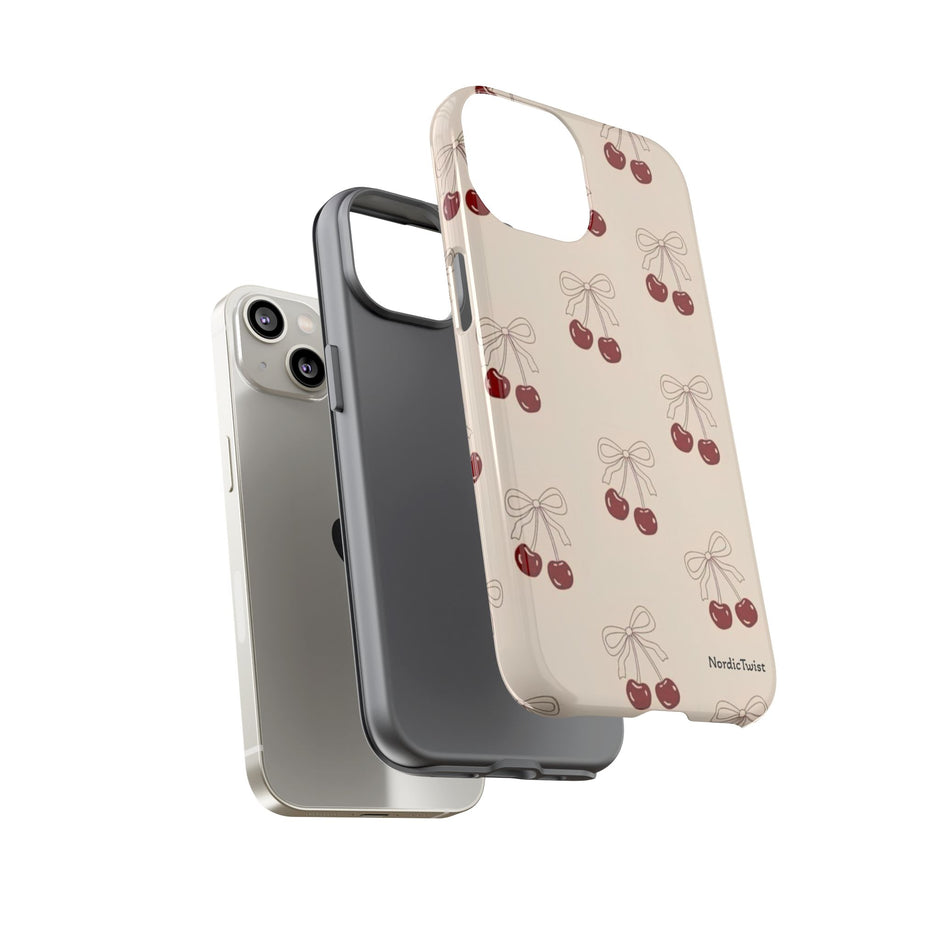 Cherry Pattern Phone Case — Cute Retro Red Cherries on Cream