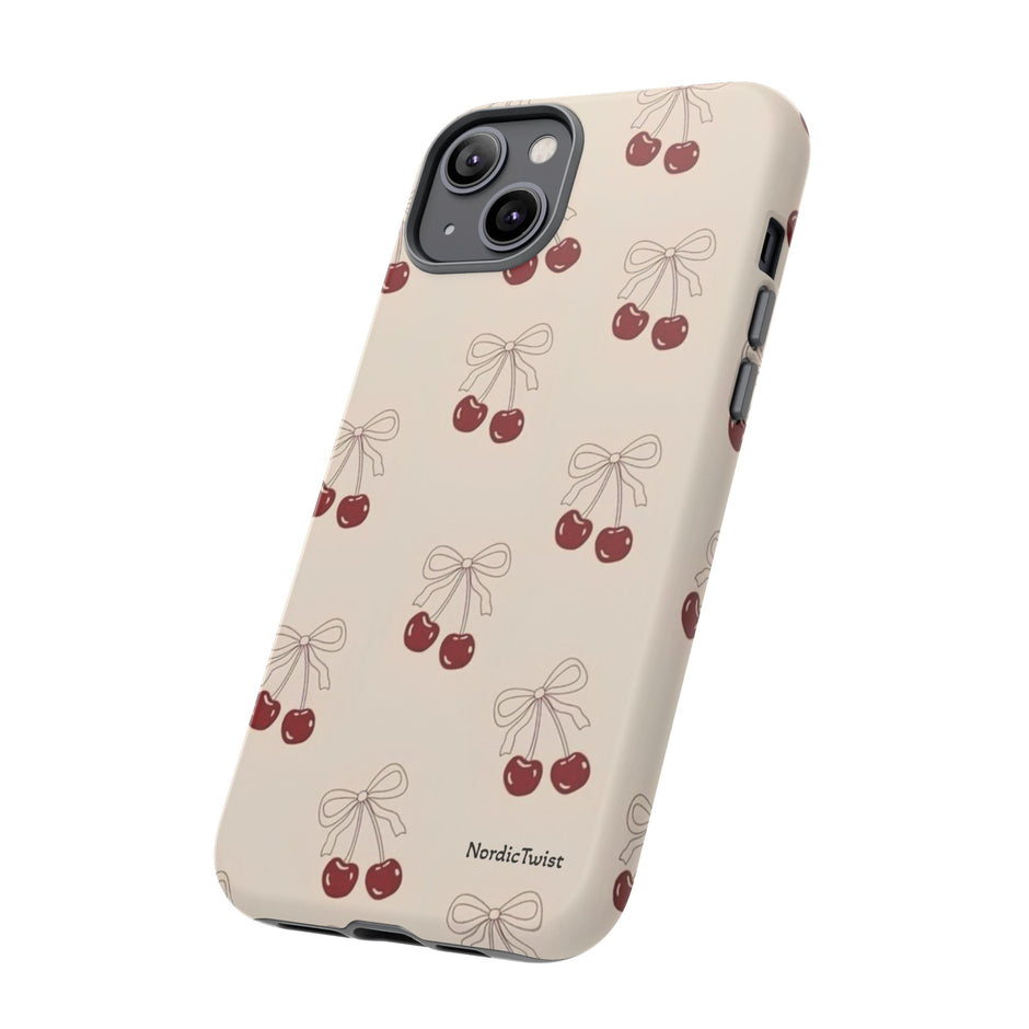 Cherry Pattern Phone Case — Cute Retro Red Cherries on Cream