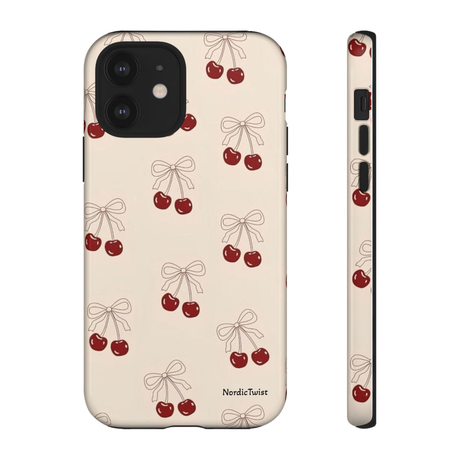 Cherry Pattern Phone Case — Cute Retro Red Cherries on Cream