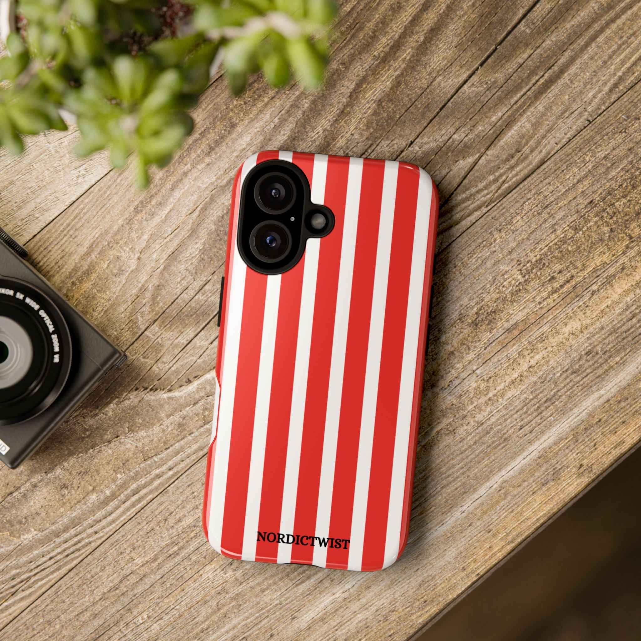 Striped Tough Phone Case - Durable Protection with Stylish Red & White Design