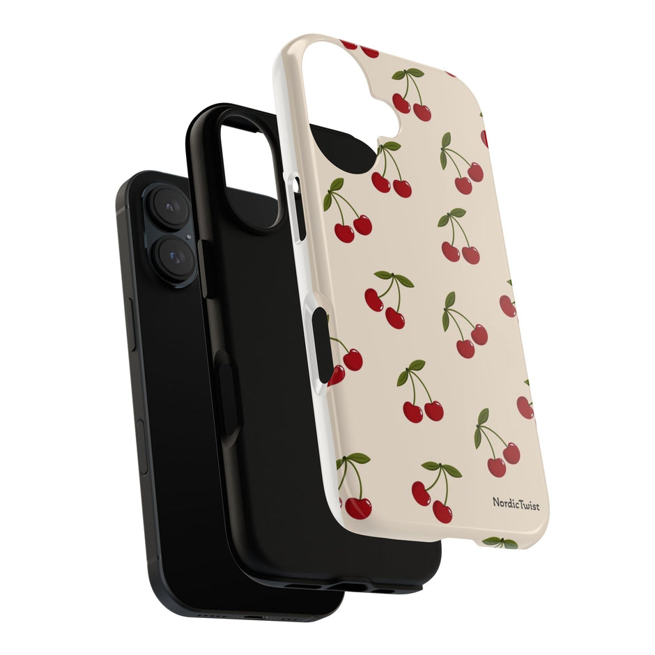 Cherry Pattern Tough Phone Case — Retro Red Cherries on Cream