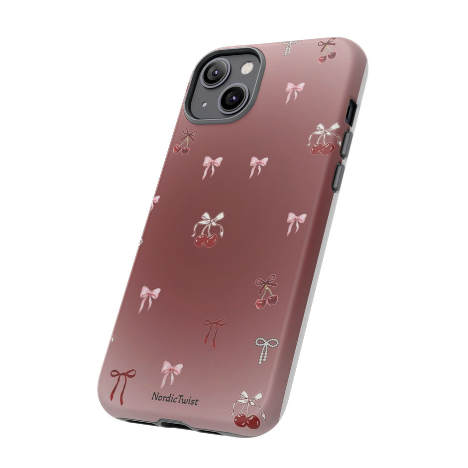 Cherry Bow Phone Case — Cute Red Gradient Protective Cover