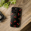 Cherry Pattern Tough Phone Case — Black Retro Cherry iPhone Cover