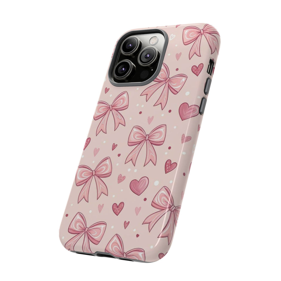 Pink Bow & Hearts Tough Phone Case — Cute Floral Ribbon iPhone Cover