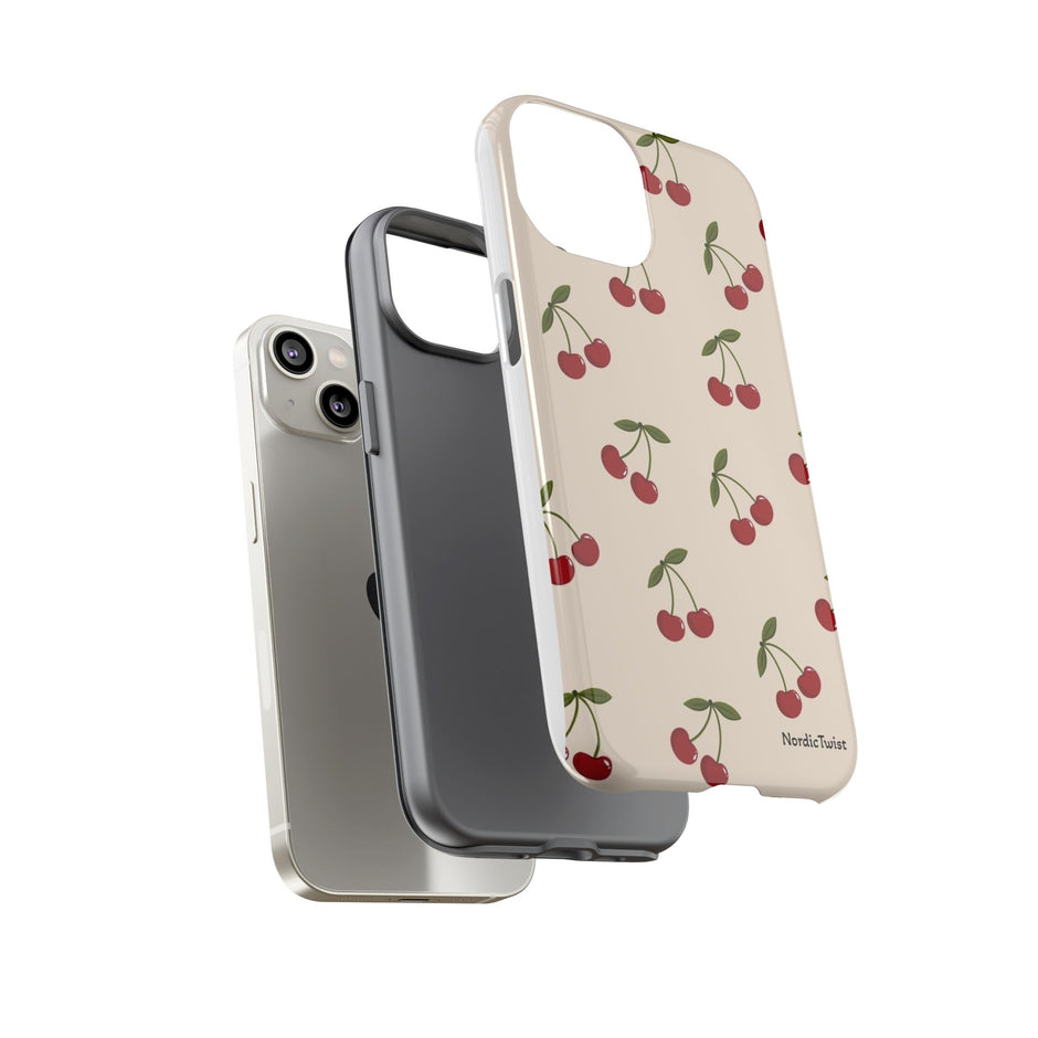 Cherry Pattern Tough Phone Case — Retro Red Cherries on Cream