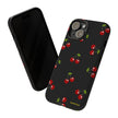 Cherry Pattern Tough Phone Case — Black Retro Cherry iPhone Cover