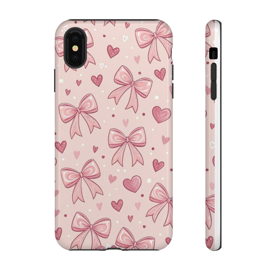 Pink Bow & Hearts Tough Phone Case — Cute Floral Ribbon iPhone Cover