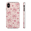 Pink Bow & Hearts Tough Phone Case — Cute Floral Ribbon iPhone Cover