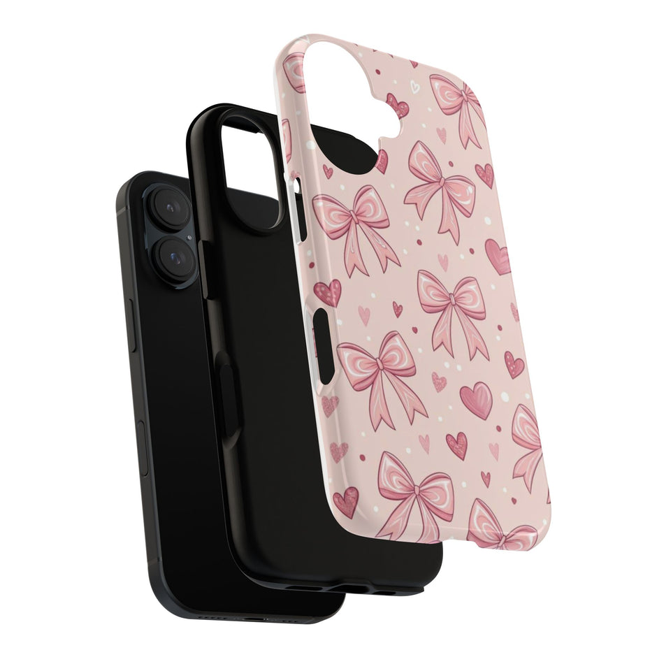 Pink Bow & Hearts Tough Phone Case — Cute Floral Ribbon iPhone Cover