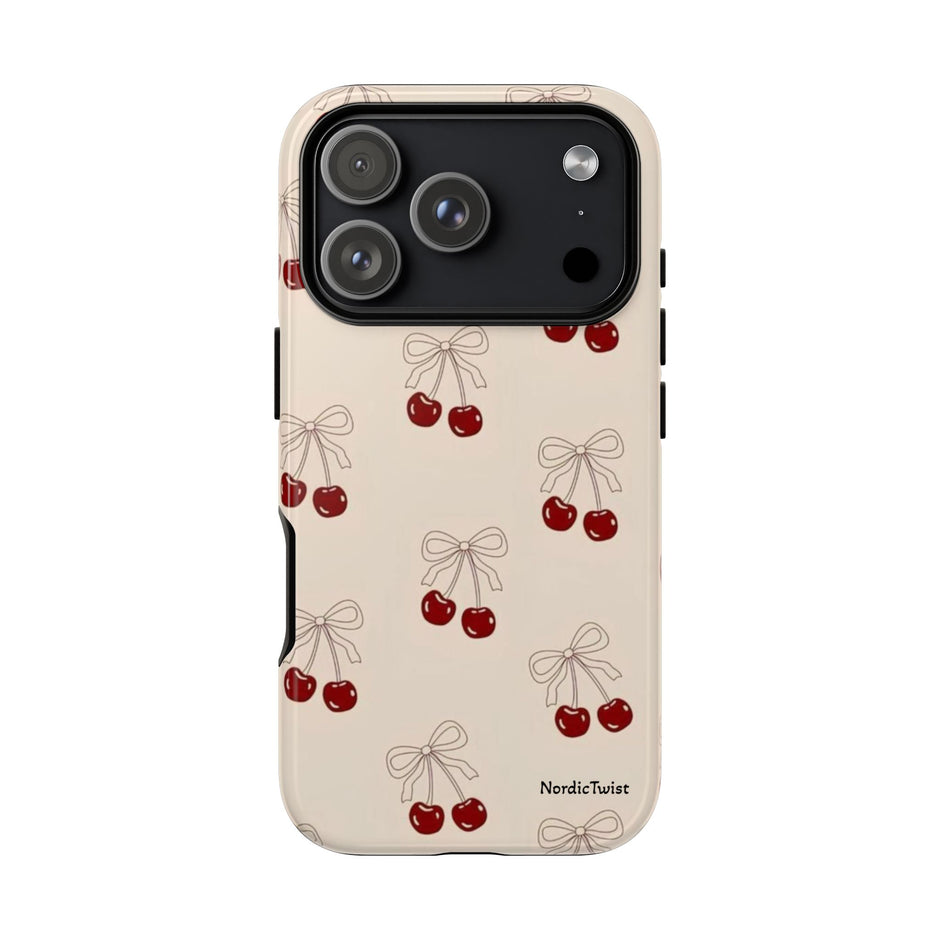 Cherry Pattern Phone Case — Cute Retro Red Cherries on Cream