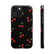 Cherry Pattern Tough Phone Case — Black Retro Cherry iPhone Cover