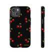Cherry Pattern Tough Phone Case — Black Retro Cherry iPhone Cover