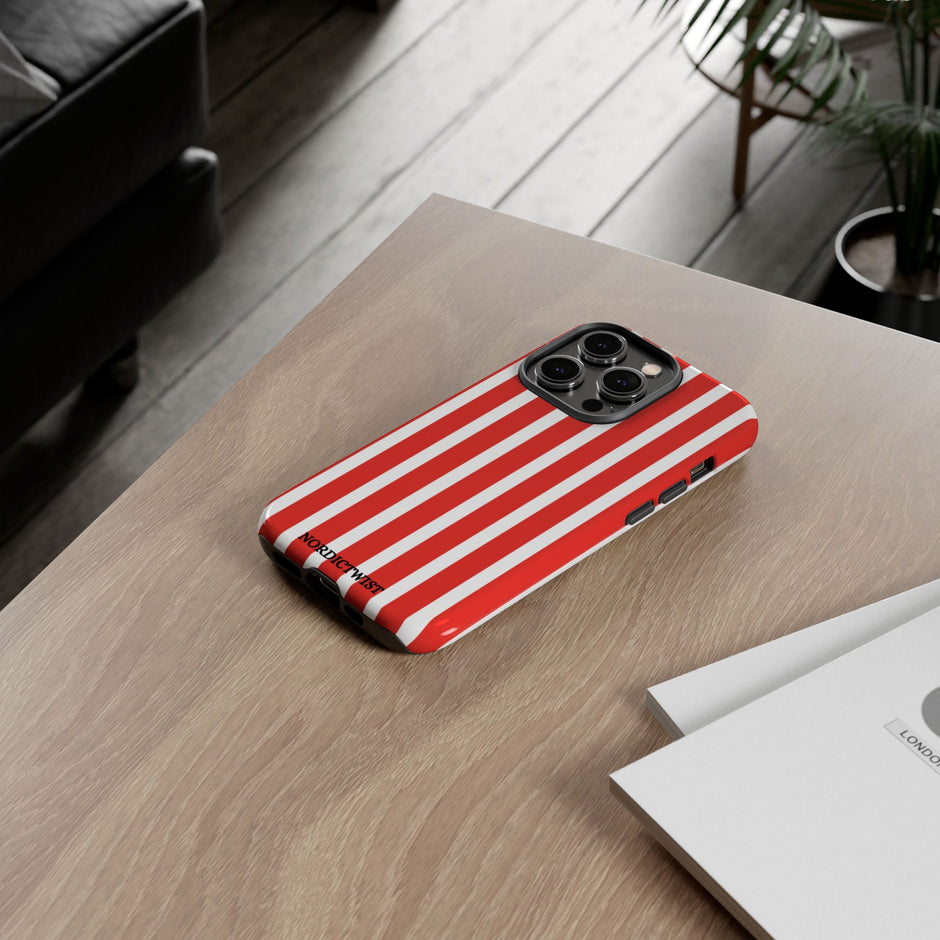 Striped Tough Phone Case - Durable Protection with Stylish Red & White Design