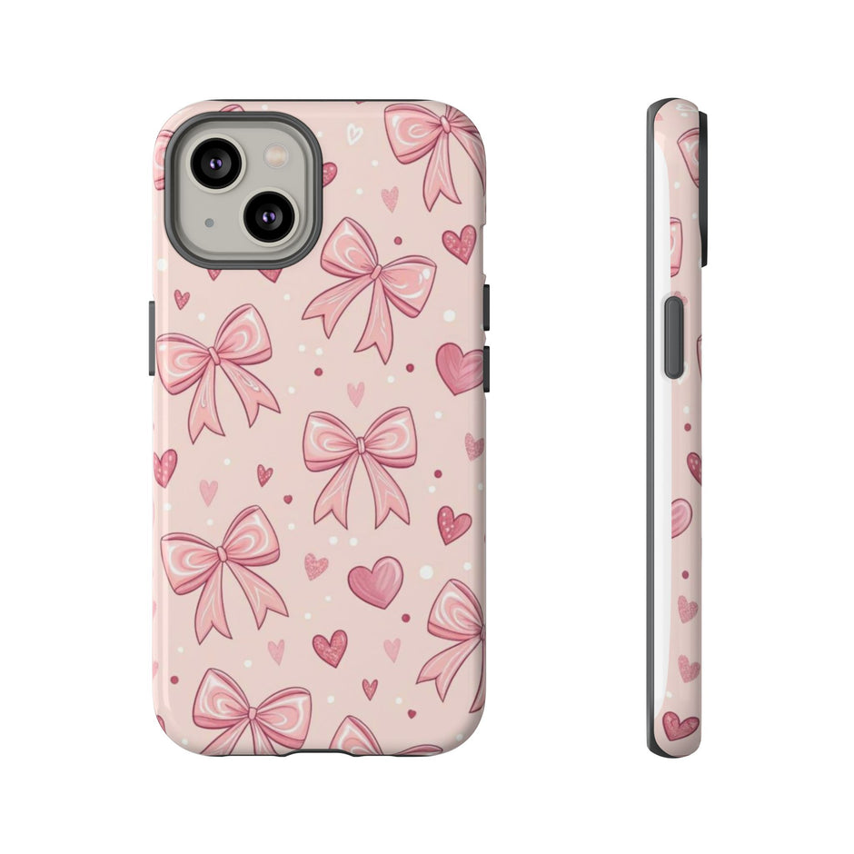 Pink Bow & Hearts Tough Phone Case — Cute Floral Ribbon iPhone Cover