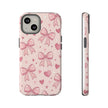 Pink Bow & Hearts Tough Phone Case — Cute Floral Ribbon iPhone Cover