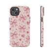 Pink Bow & Hearts Tough Phone Case — Cute Floral Ribbon iPhone Cover