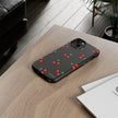 Cherry Pattern Tough Phone Case — Black Retro Cherry iPhone Cover