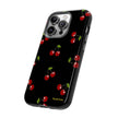 Cherry Pattern Tough Phone Case — Black Retro Cherry iPhone Cover