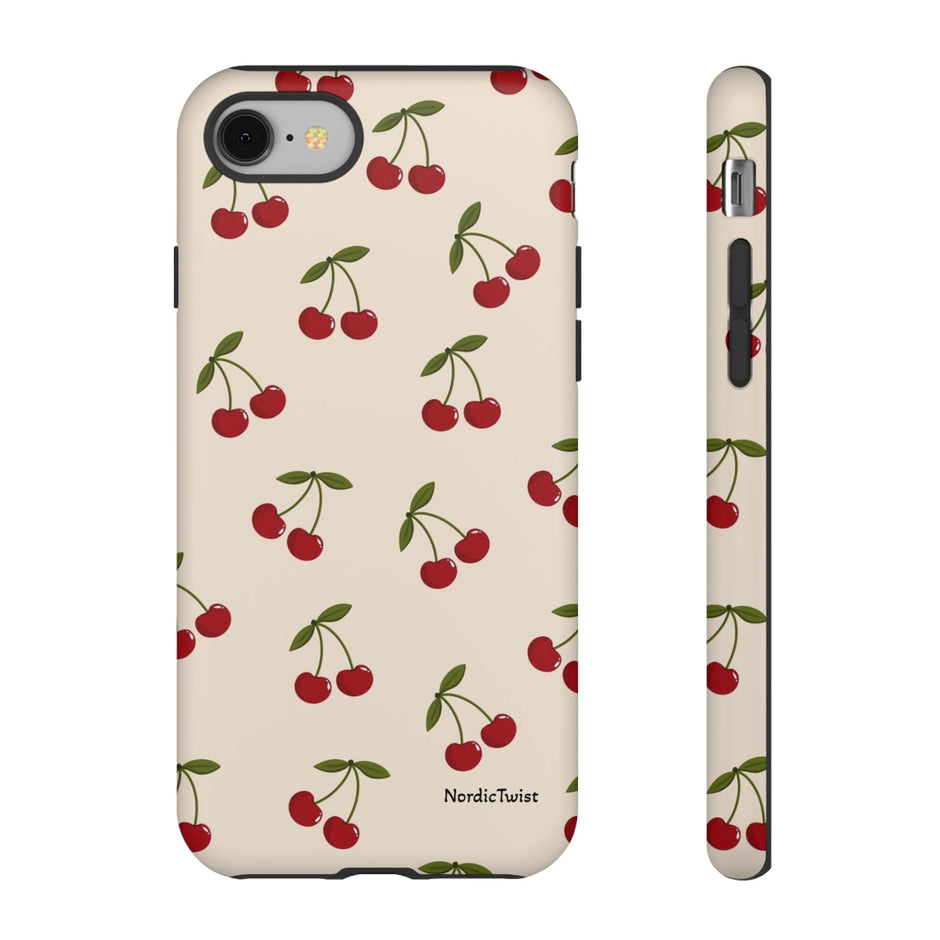 Cherry Pattern Tough Phone Case — Retro Red Cherries on Cream