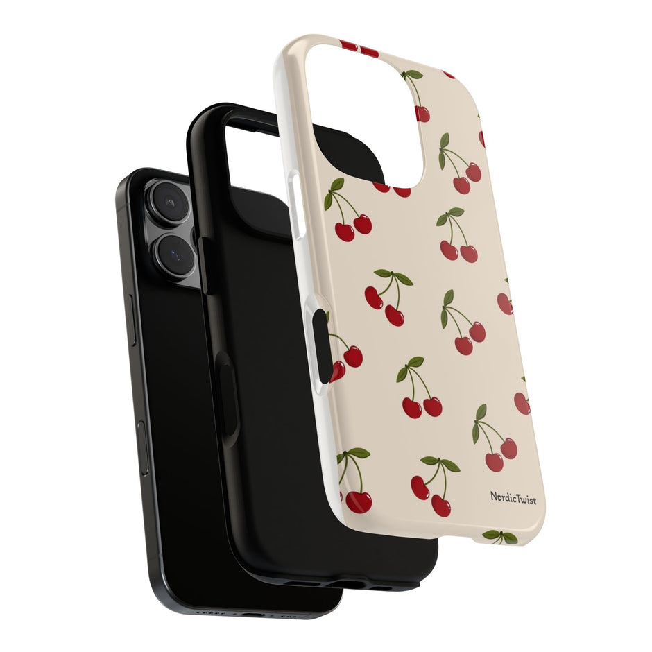 Cherry Pattern Tough Phone Case — Retro Red Cherries on Cream
