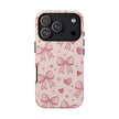 Pink Bow & Hearts Tough Phone Case — Cute Floral Ribbon iPhone Cover