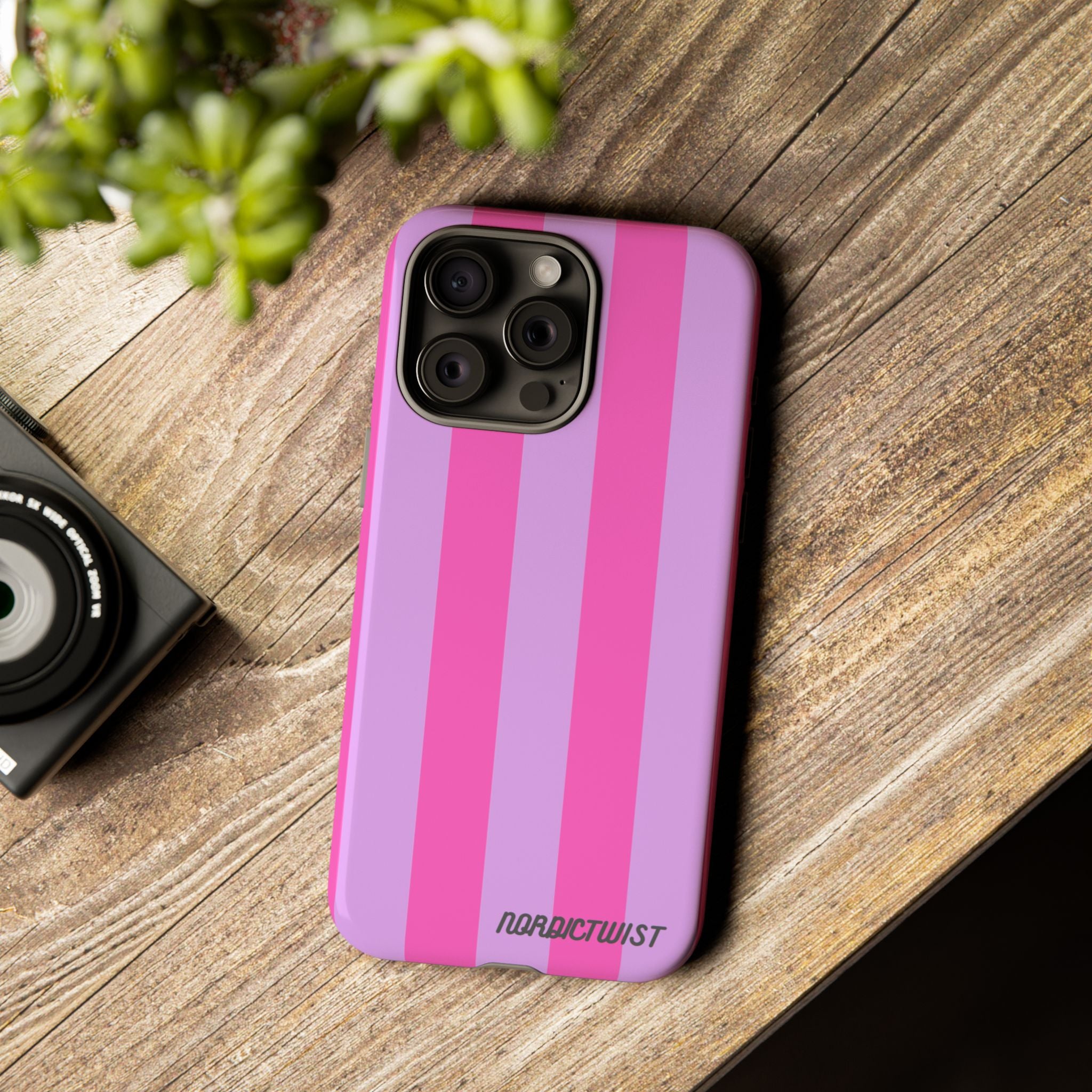 Stylish Phone Case - Tough Cases with Vibrant Pink and Lavender Stripes