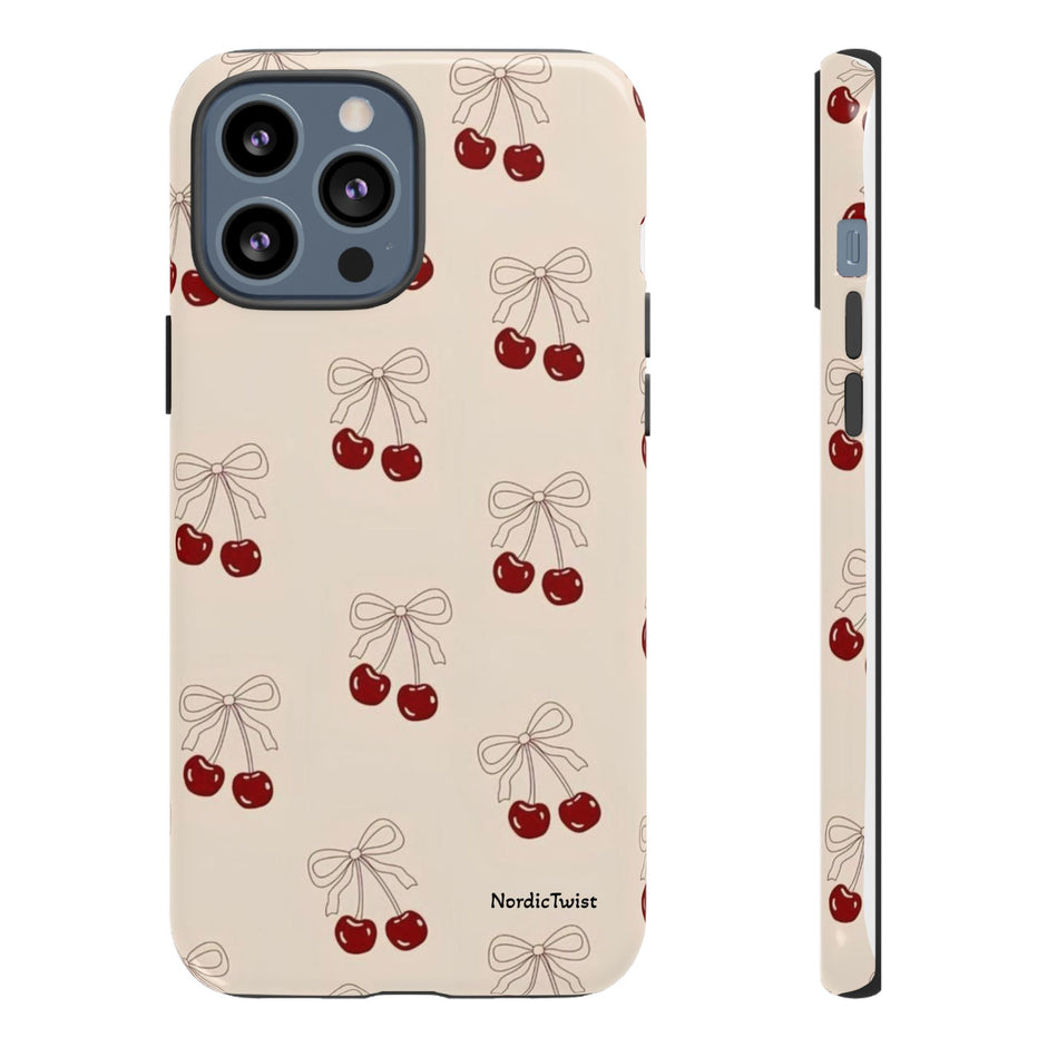 Cherry Pattern Phone Case — Cute Retro Red Cherries on Cream