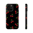 Cherry Pattern Tough Phone Case — Black Retro Cherry iPhone Cover