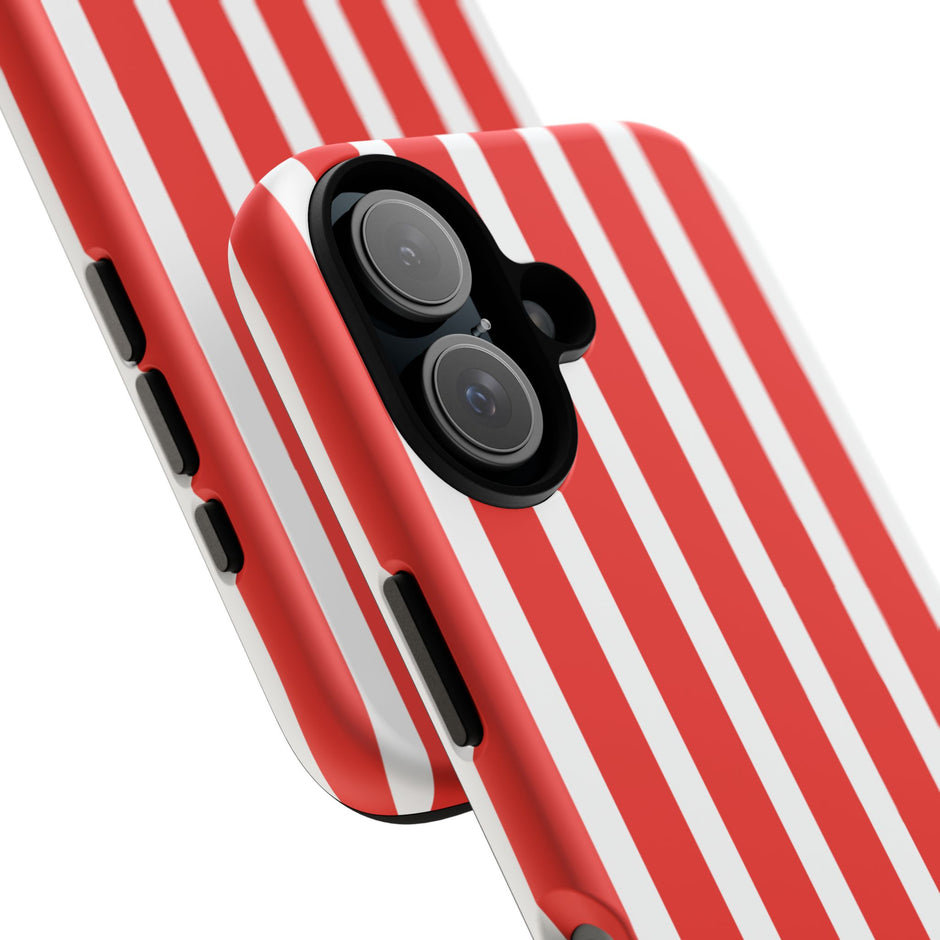 Striped Tough Phone Case - Durable Protection with Stylish Red & White Design