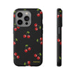 Cherry Pattern Tough Phone Case — Black Retro Cherry iPhone Cover
