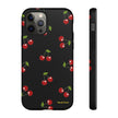 Cherry Pattern Tough Phone Case — Black Retro Cherry iPhone Cover