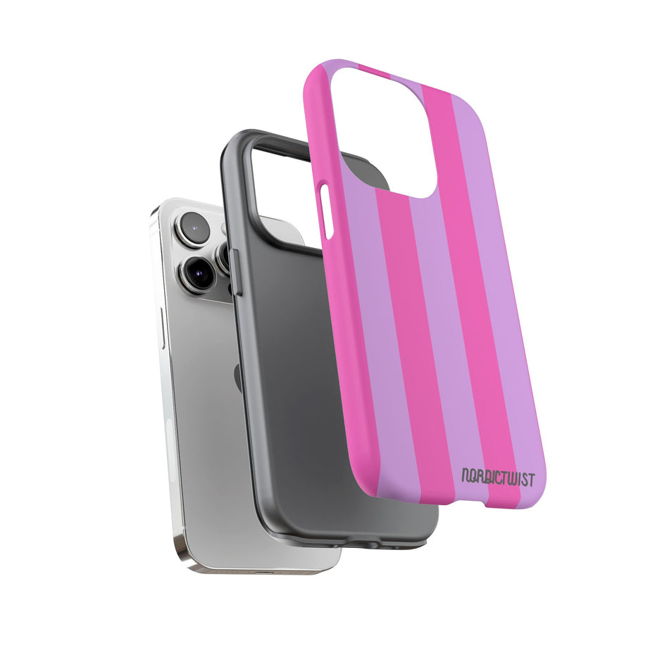 Stylish Phone Case - Tough Cases with Vibrant Pink and Lavender Stripes