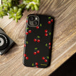 Cherry Pattern Tough Phone Case — Black Retro Cherry iPhone Cover