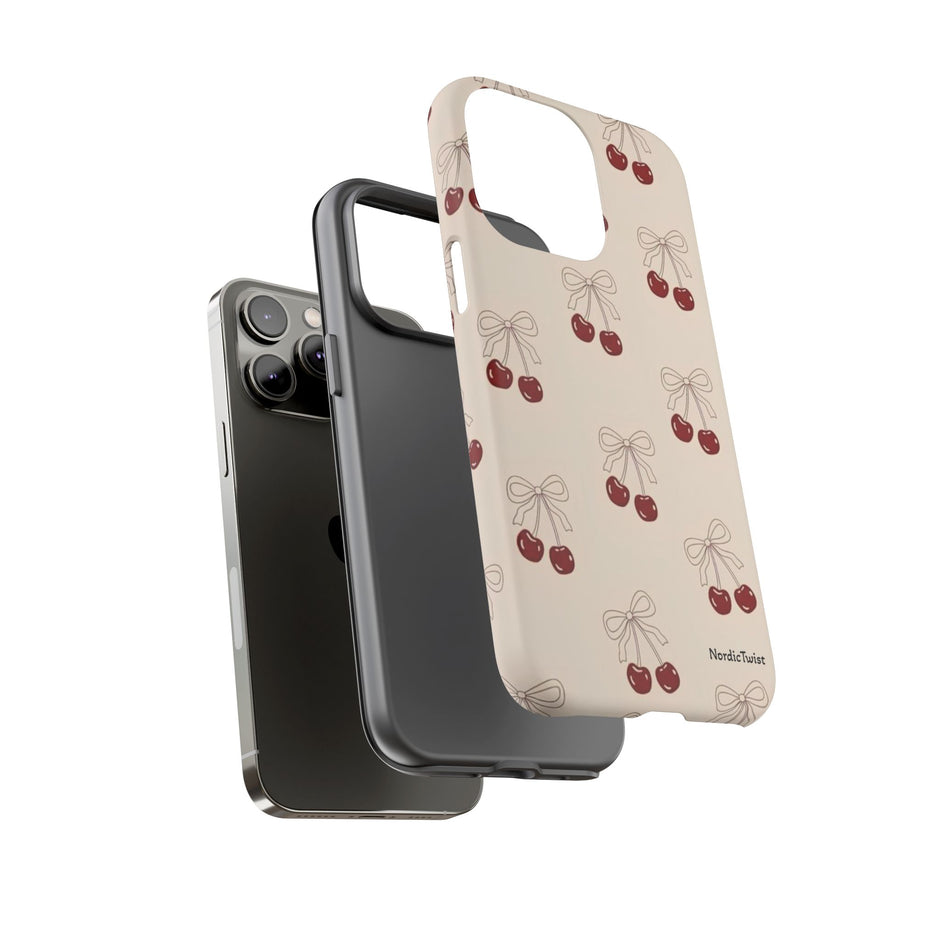 Cherry Pattern Phone Case — Cute Retro Red Cherries on Cream