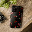 Cherry Pattern Tough Phone Case — Black Retro Cherry iPhone Cover