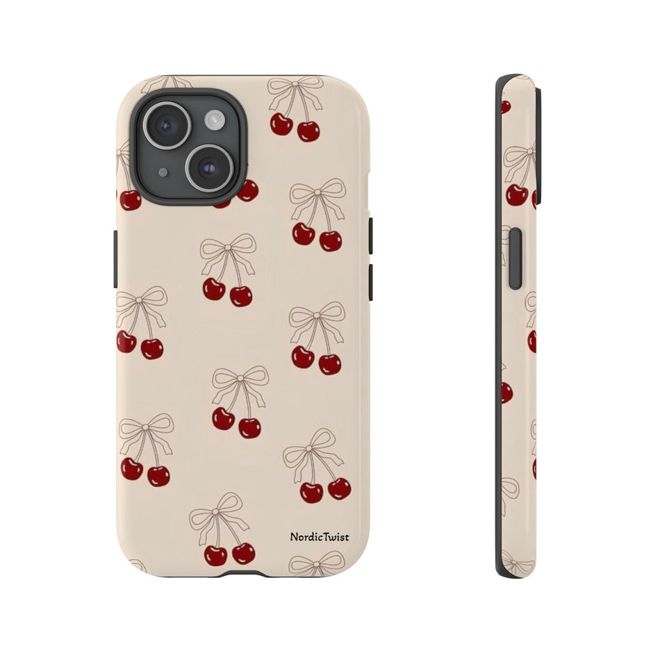 Cherry Pattern Phone Case — Cute Retro Red Cherries on Cream
