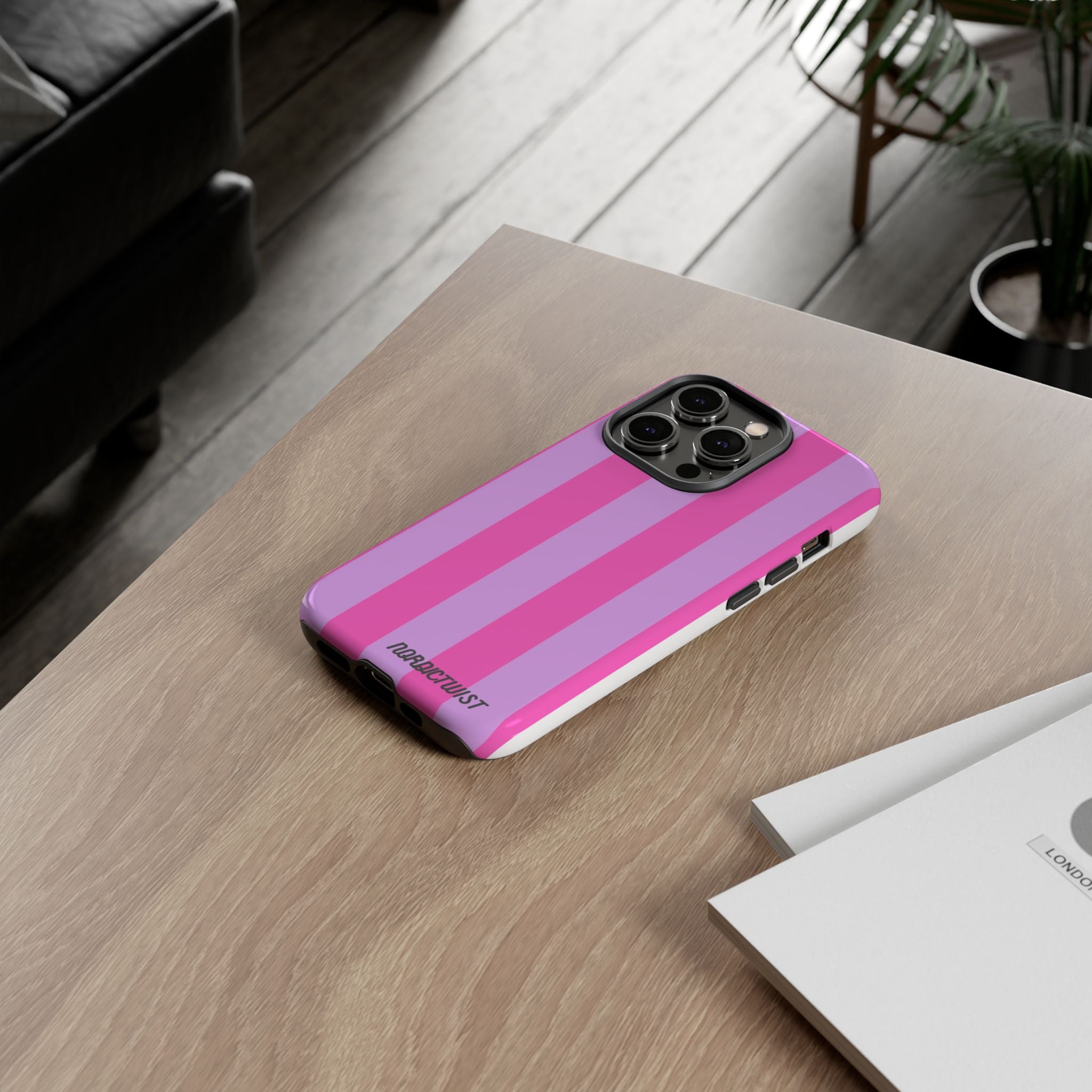Stylish Phone Case - Tough Cases with Vibrant Pink and Lavender Stripes