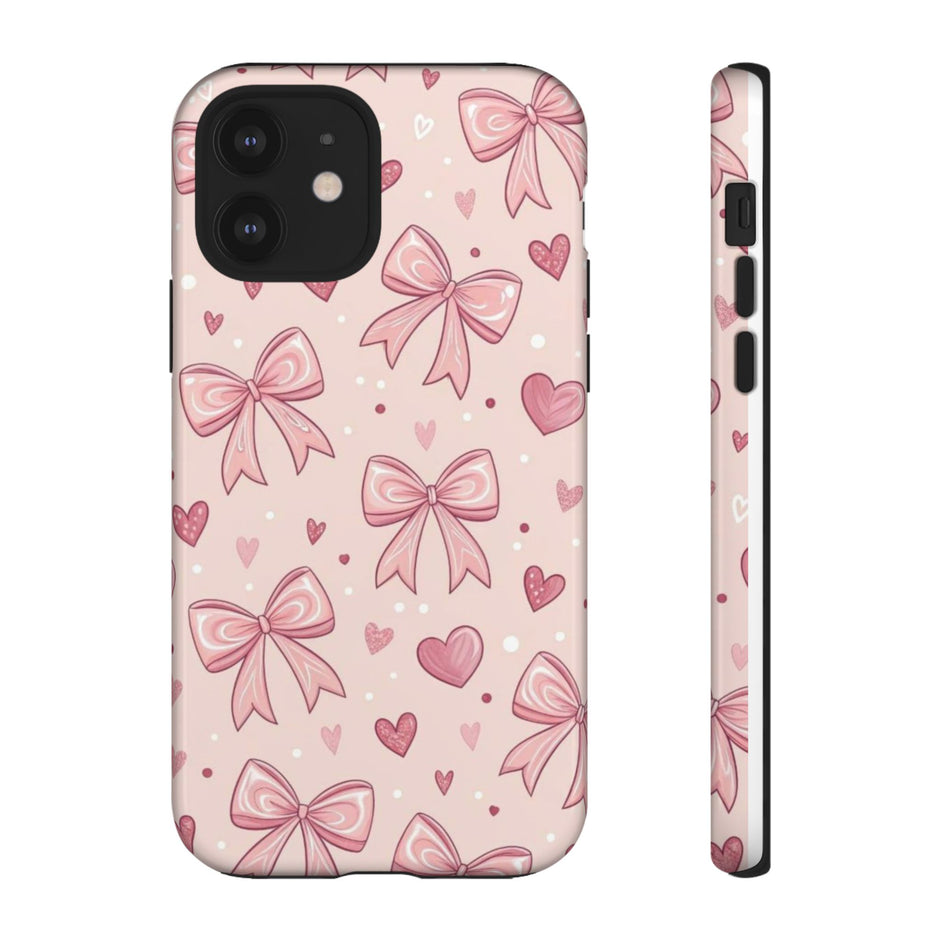 Pink Bow & Hearts Tough Phone Case — Cute Floral Ribbon iPhone Cover