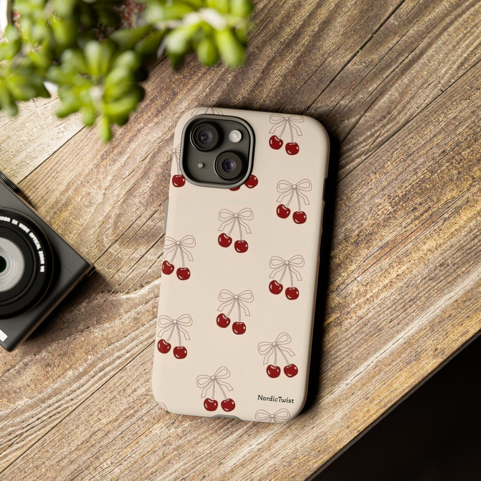Cherry Pattern Phone Case — Cute Retro Red Cherries on Cream
