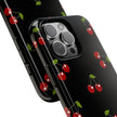 Cherry Pattern Tough Phone Case — Black Retro Cherry iPhone Cover