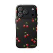 Cherry Pattern Tough Phone Case — Black Retro Cherry iPhone Cover