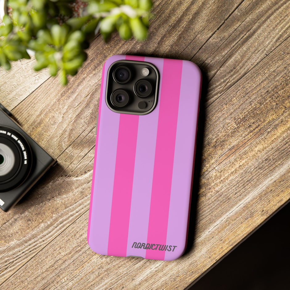 Stylish Phone Case - Tough Cases with Vibrant Pink and Lavender Stripes